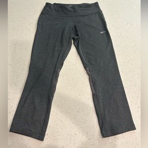 Nike Womens Gray Running Leggings Dri-Fit Stretch Waist Drawstring Mid Rise Sm